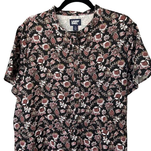 Lands' End Paisley Floral Short Sleeve Button Front Midi Dress Size Large 14/16 - Picture 2 of 7